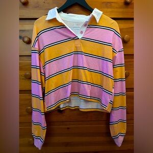 Pink and Light Orange Long Sleeved Collared Top